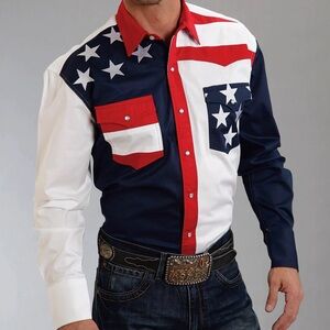Roper “Stars & Stripes” Americana Long Sleeve Snap Shirt size L